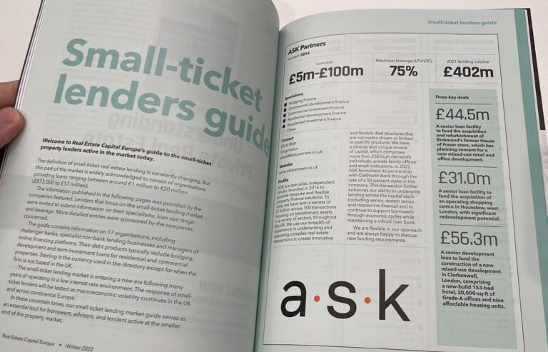 ASK features in Real Estate Capital’s Small Ticket Lenders Guide 2022