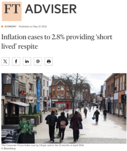Daniel Austin comments on the ease in inflation in FT Adviser
